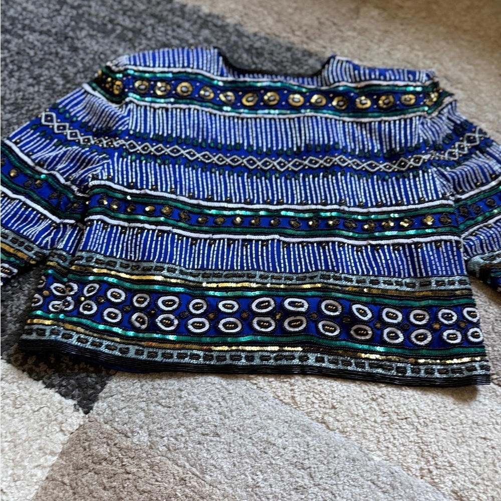 Niteline by Della Roufogali Silk Blue and Black Beaded Womens Jacket- Large - Picture 6 of 11